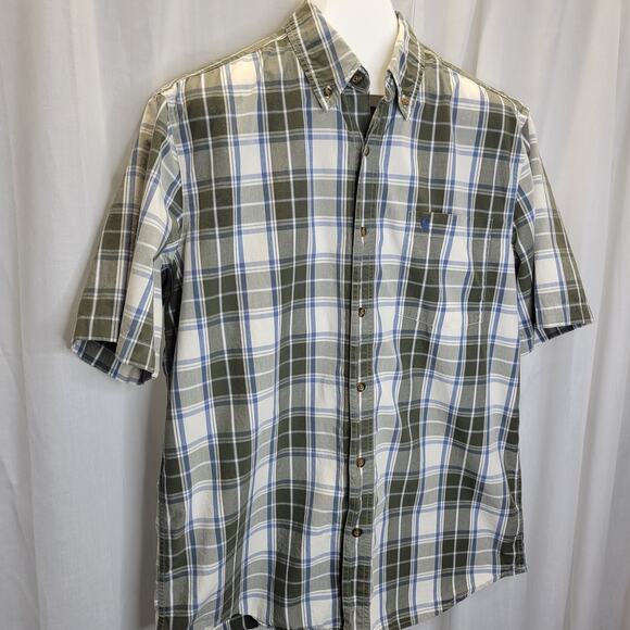 Carhartt Green Blue Plaid Relaxed Fit Button Down Short Sleeve, L - Picture 2 of 9